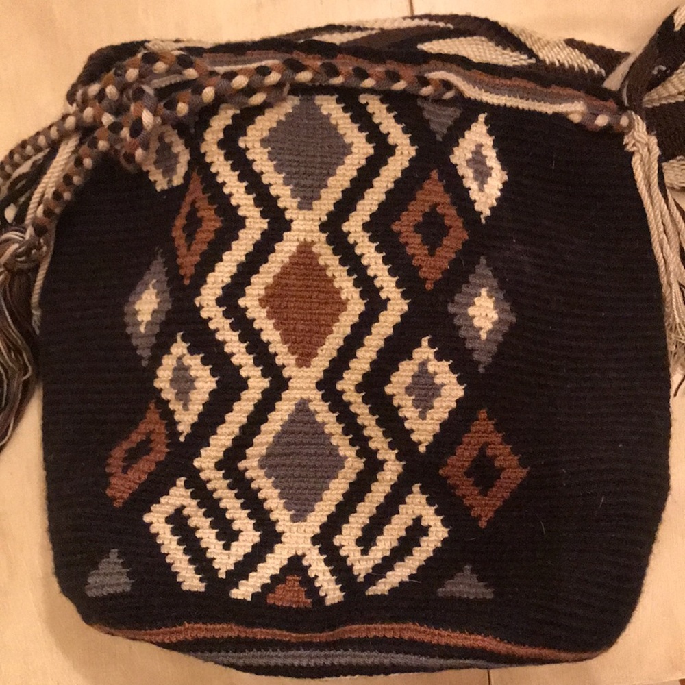 Handcrafted Geometric Patterned Bag - Black And B… - image 1